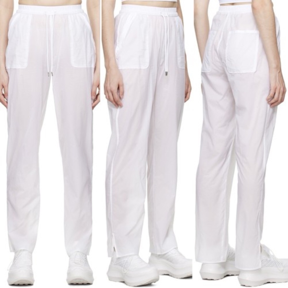ALO Yoga Cloud Nine Small White Sheer Lightweight Pants Draw String Zip Pockets